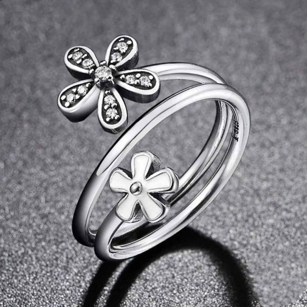 🎀925 Silver Plated New Fashion Cute Flower Design Ring, GPMB1504-8